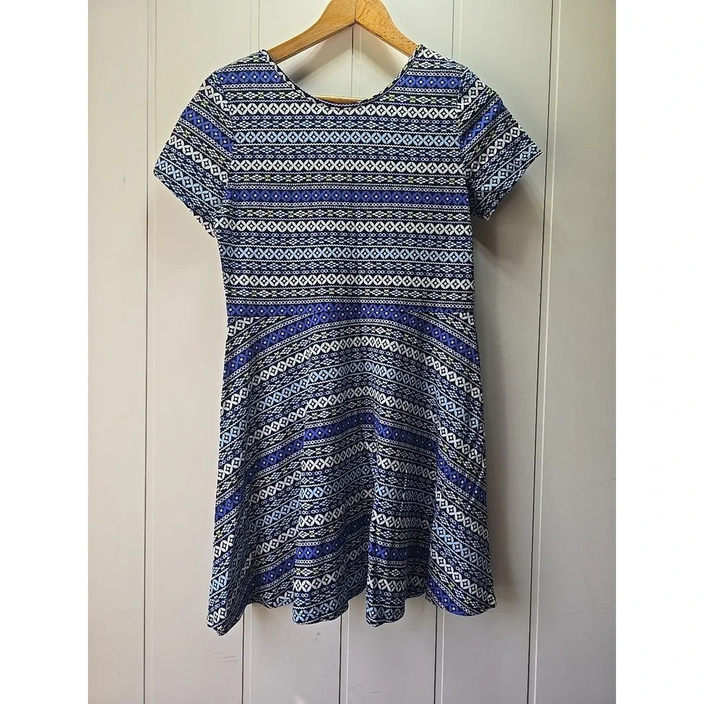 The Children's Place Skater Dress Girls 16 Blue Geometric Boho Cotton NWT‎